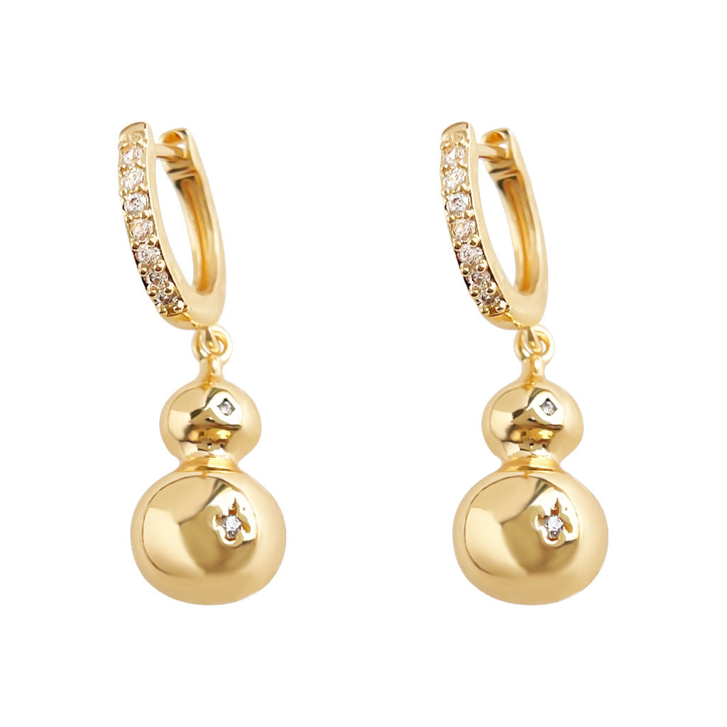 A廠-老錢風時尚高級感微鑲鋯石葫蘆耳環電鍍14K通勤百搭新款耳飾「7021」25.11-1