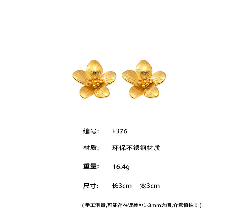 B廠-18K真金花朵耳釘輕奢耳環個性氣質花卉不鏽鋼歐美跨境耳飾「F376」25.06-4
