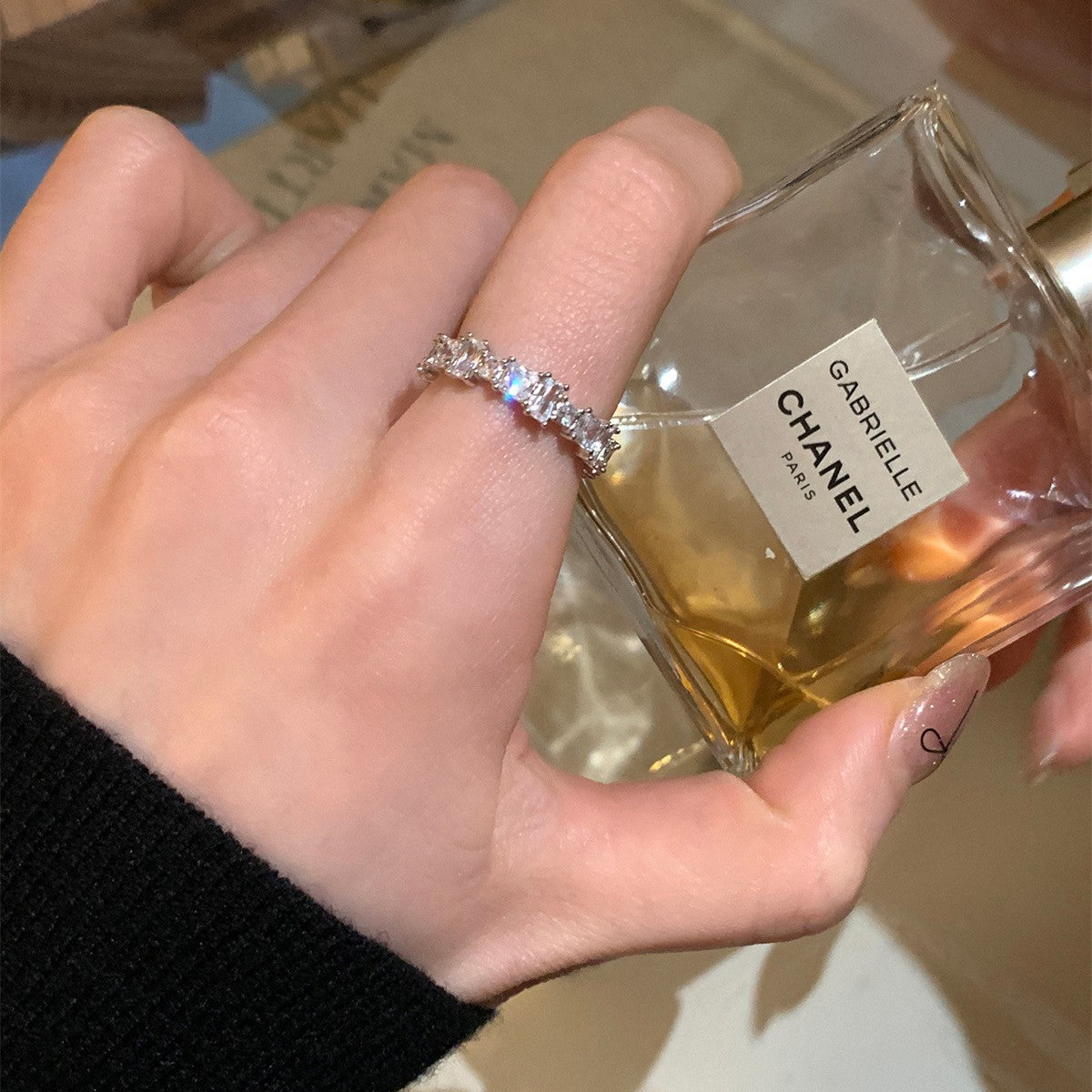 C廠-輕奢高級感超閃鋯石戒指女ins冷淡風幾何方糖食指戒小眾氣質指環「SSJZ-16」25.06-1