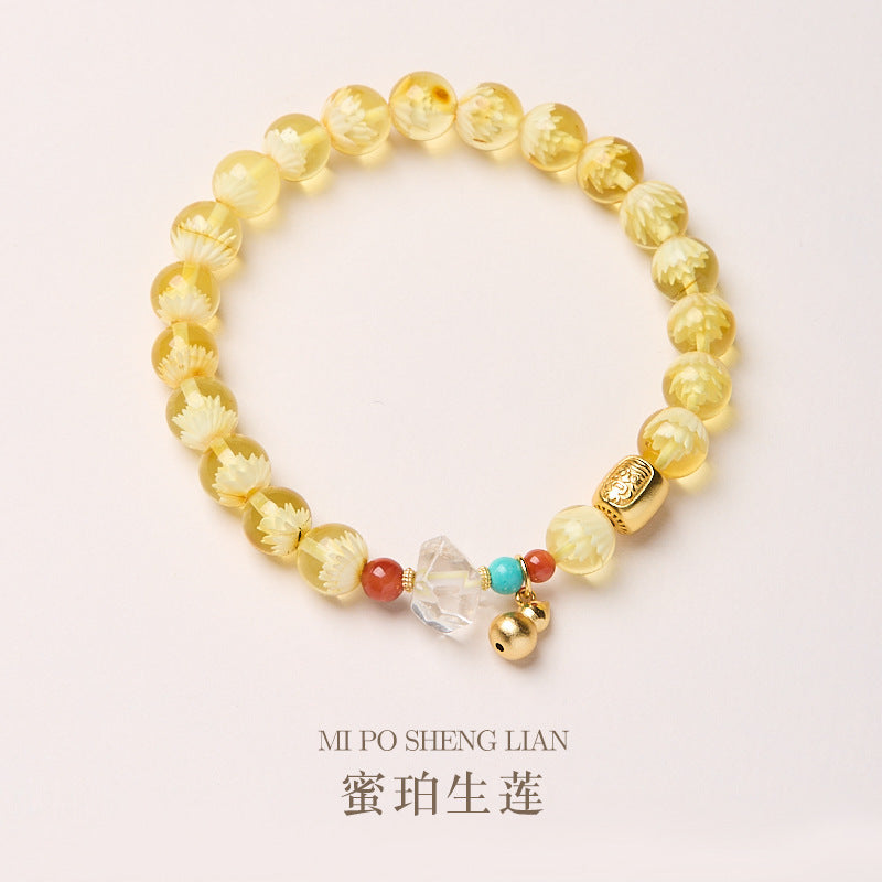 AS廠-寺廟同款天然蜜蠟手串金滿倉蓮花金箔珠扎基拉姆單圈高級感手串「L081J066」25.05-1