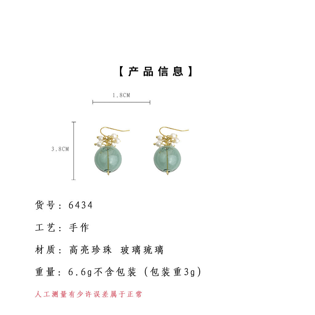 A廠-藍色海洋系列 原設計師手工透明藍玻璃氣泡球耳飾工廠耳環飾品「6434」25.07-3