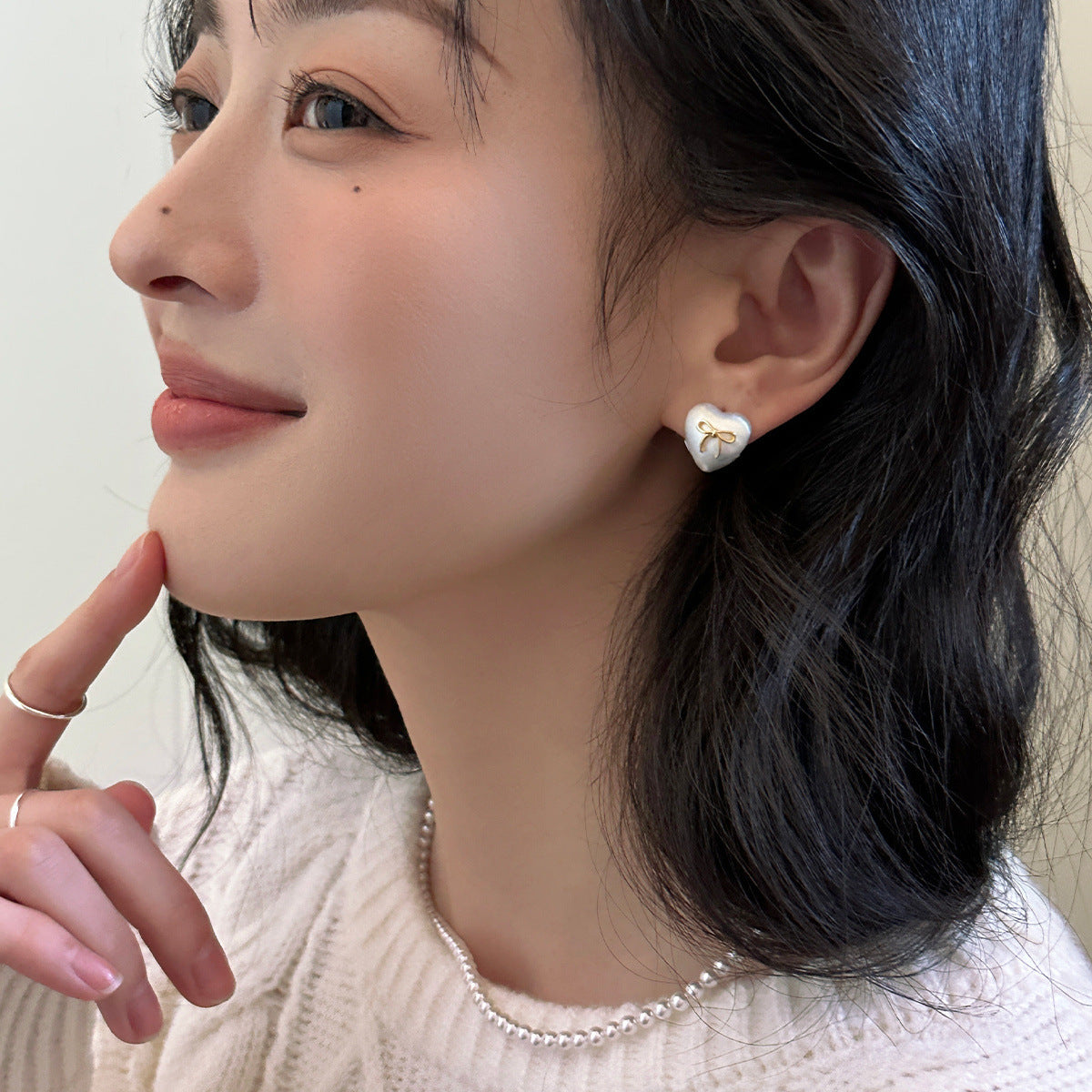 C廠-小眾設計感磨砂拉絲愛心耳環女韓系甜美氣質蝴蝶結耳扣百搭耳飾「EH-3604」25.06-3