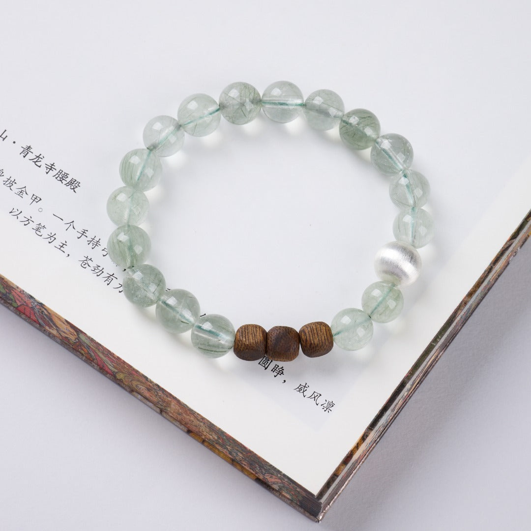 AS廠-天然8MM綠髮晶手鍊女S925銀沈香四方來財好運高級感水晶手串批發「J081X168」25.08-3