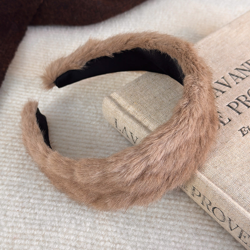 E廠-秋冬日常百搭通勤新款純色毛絨髮箍時尚洋氣百搭髮卡髮飾頭飾品女「27765」25.12-2