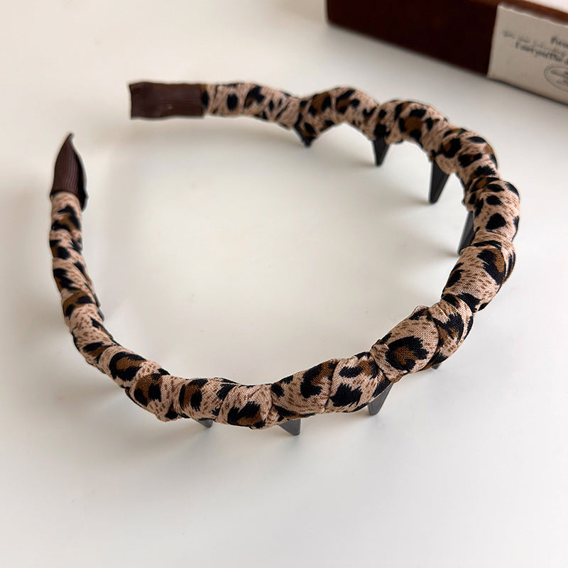 E廠-復古豹紋高顱頂帶齒髮箍女新款壓髮洗臉神器時尚氣質防滑頭箍髮卡「27260」25.07-4