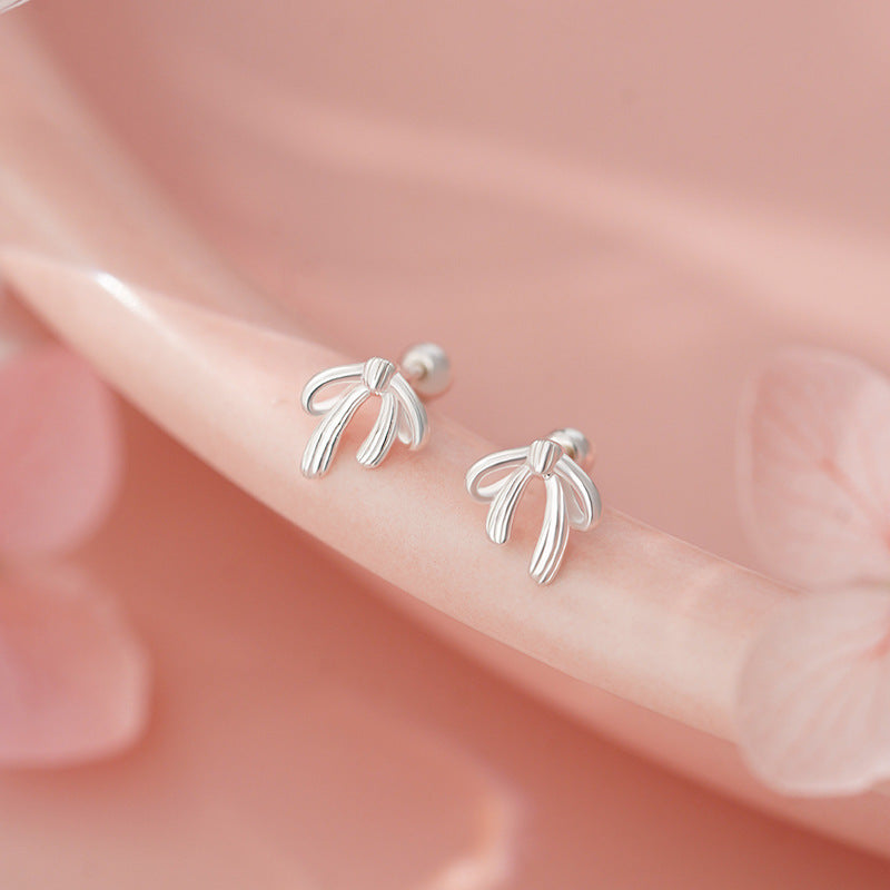 D廠-足銀S999蝴蝶結直針螺絲耳環公主甜美氣質優雅韓風溫柔耳釘批發「YC7265E_1」25.11-1