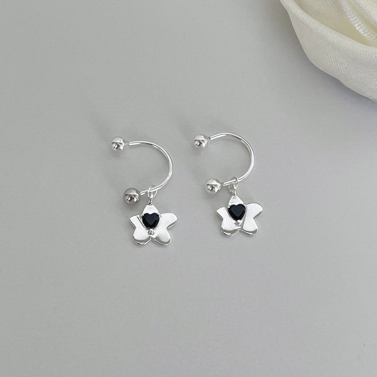C廠-精緻韓系花朵吊墜耳釘女百搭甜美氣質銀針愛心耳環簡約甜酷風耳飾「EH-4340」25.11-4