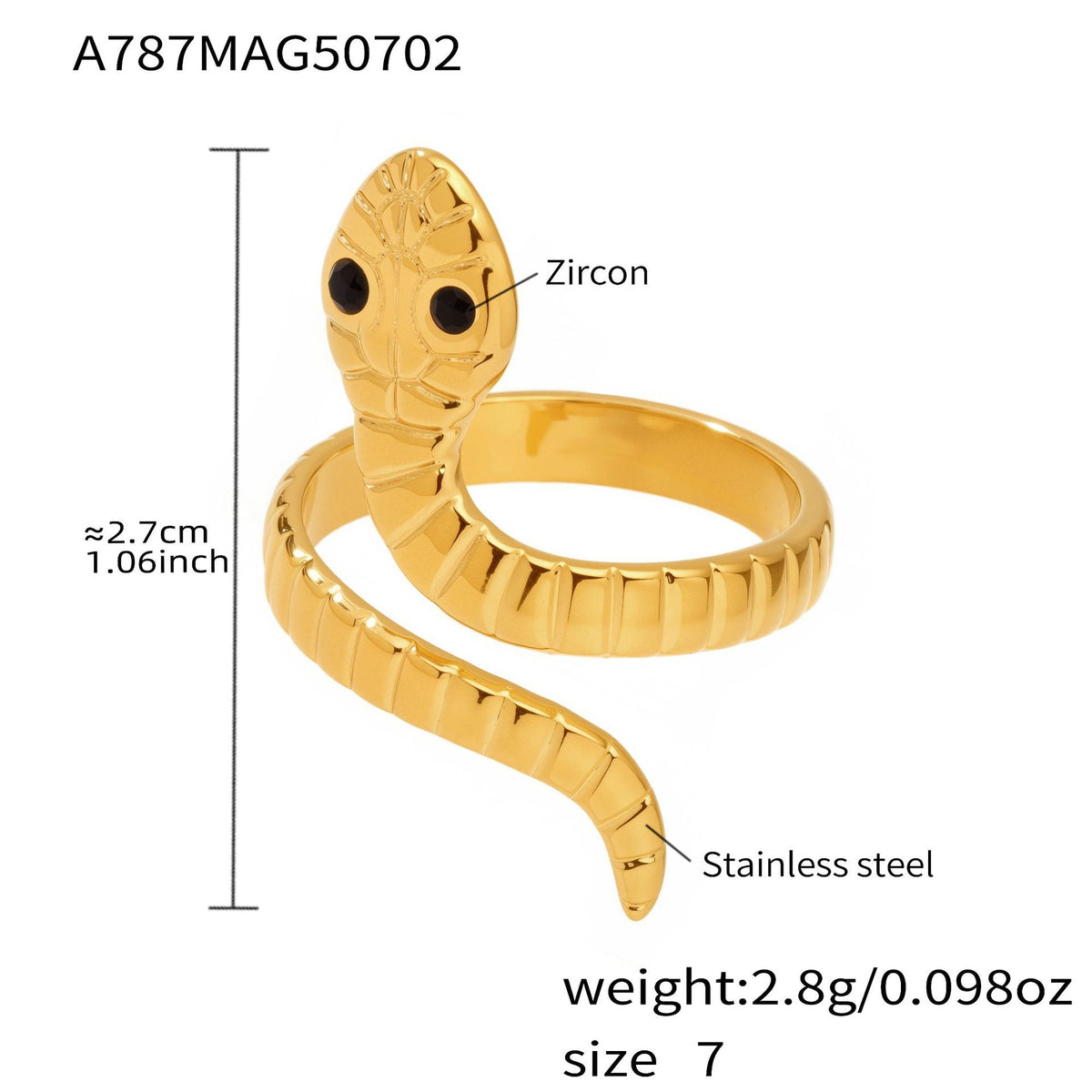 B廠-歐美不鏽鋼蛇形戒指小眾開口指環本命年鈦鋼飾品跨境rings「A786-A787」25.07-2
