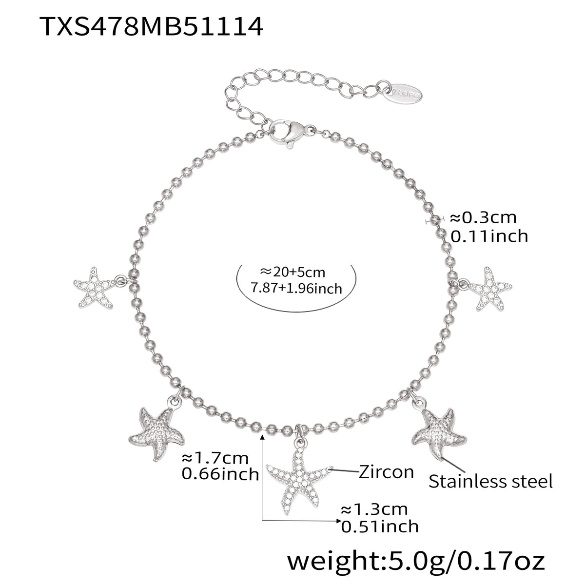 B廠-跨境新款不鏽鋼鋯石海星吊墜耳環項鍊手鍊套裝簡約鑲鑽配飾「TXP478」25.11-4