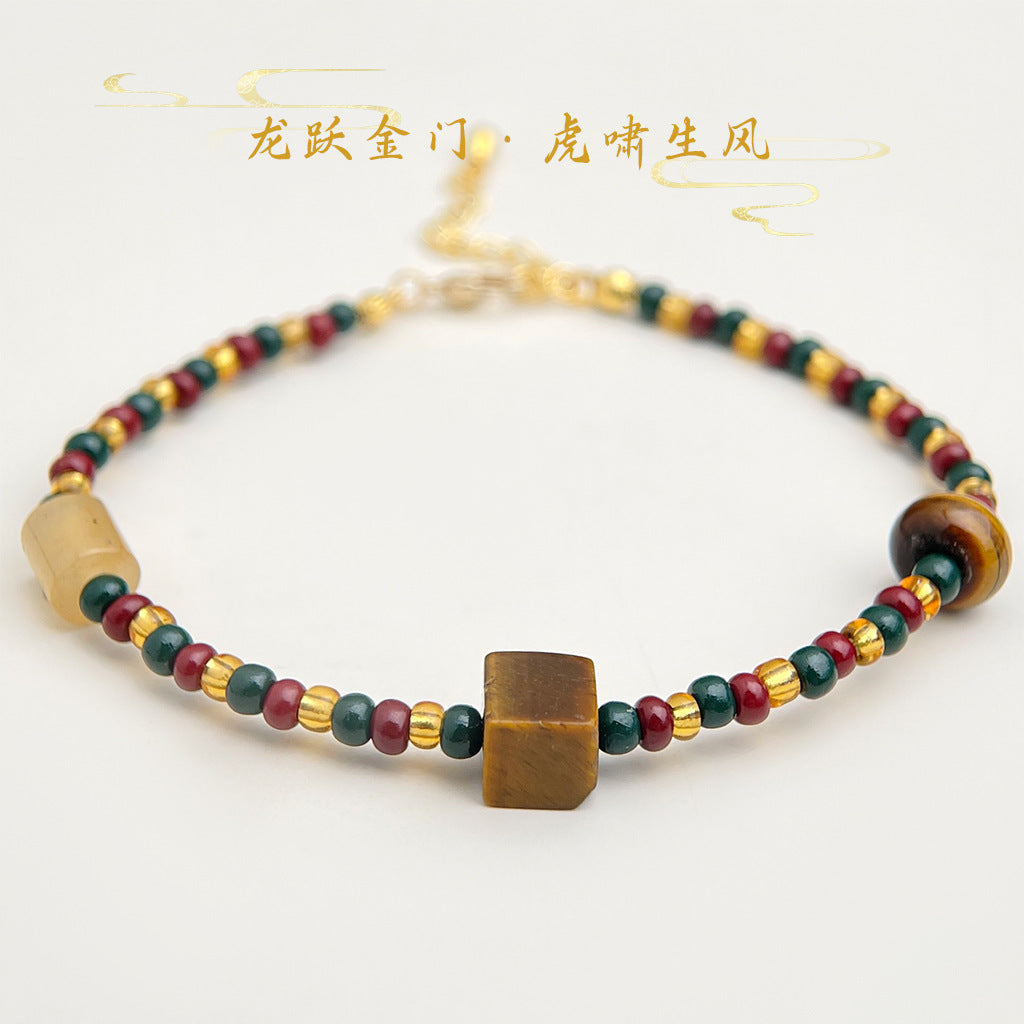 A廠-原創設計師款天然石虎眼石手工新中式夏日混色彩色手鍊工廠手飾「S48」25.04-3