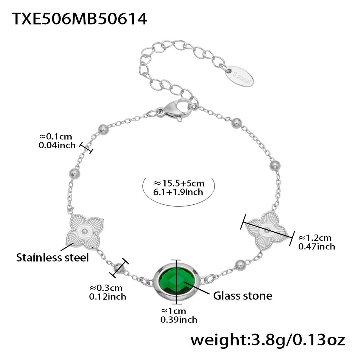 B廠-不鏽鋼十字夾珠鏈橢圓包邊切面玻璃石項鍊耳環首飾套裝鍍18k真金「TXP506」25.12-1