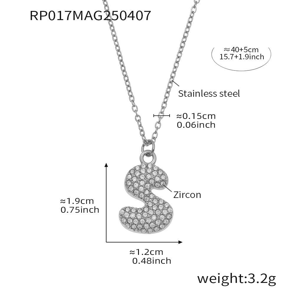 B廠-胖乎乎26個英文字母鋯石項鍊個性嘻哈不鏽鋼保色跨境飾品潮「RP017」25.04-2