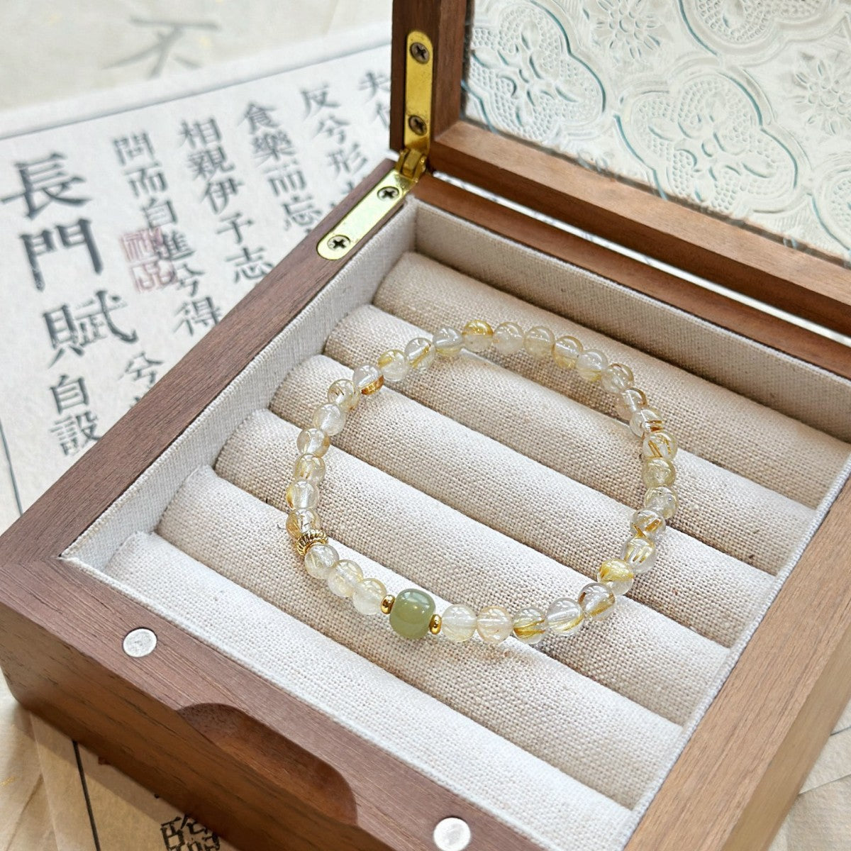 AS廠-天然金髮晶和田碧玉青玉老型珠暴力招財手鍊黃髮晶批發「2878」25.09-4