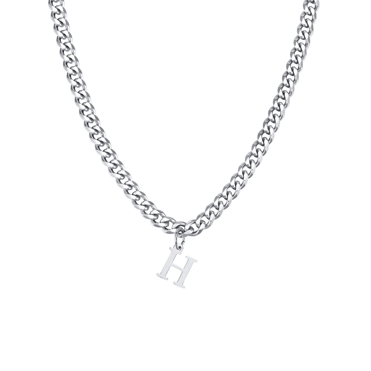 G廠-男士不鏽鋼六邊磨鏈英文字母N項鍊鋼色飾品「NC-1855」25.04-4
