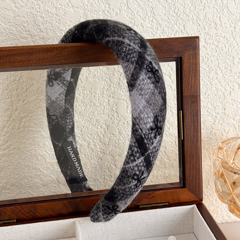 E廠-蝴蝶結毛呢髮箍秋冬高顱頂頭窟復古髮旅頭箍女高級感洋氣時尚髮飾「26085」25.11-3