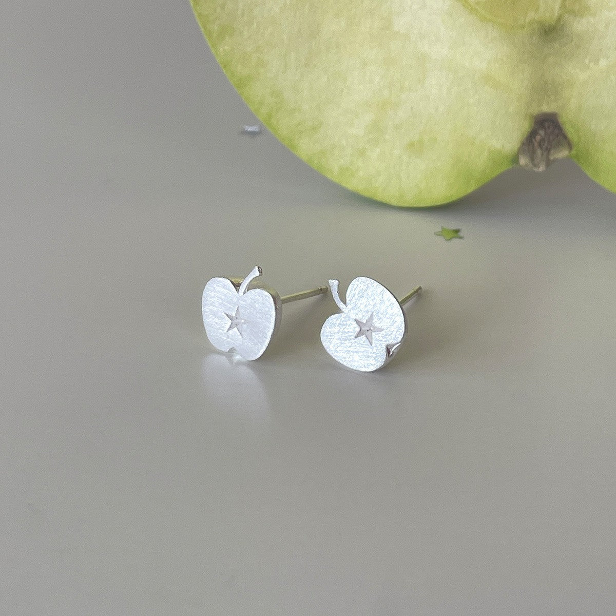 C廠-森系百搭蘋果耳釘女輕奢高級感星星銀針耳環冷淡風秋冬氣質耳飾品「EH-4339」25.11-4