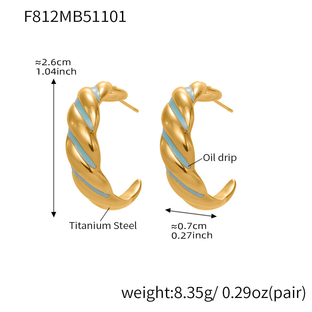 B廠-新款不鏽鋼幾何扭紋滴油耳環琺瑯彩釉時尚個性耳飾鍍18k金「F812」25.11-1