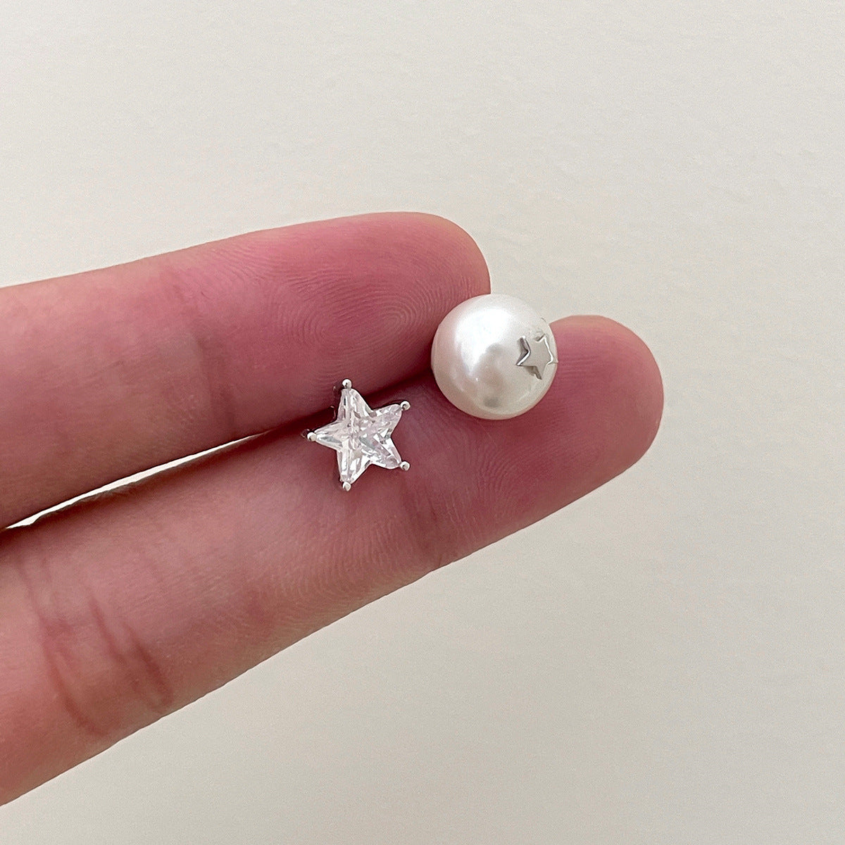 C廠-日韓輕奢簡約銀針星星鋯石耳釘女小巧氣質百搭珍珠耳骨釘精緻耳飾「EH-3913」25.08-5