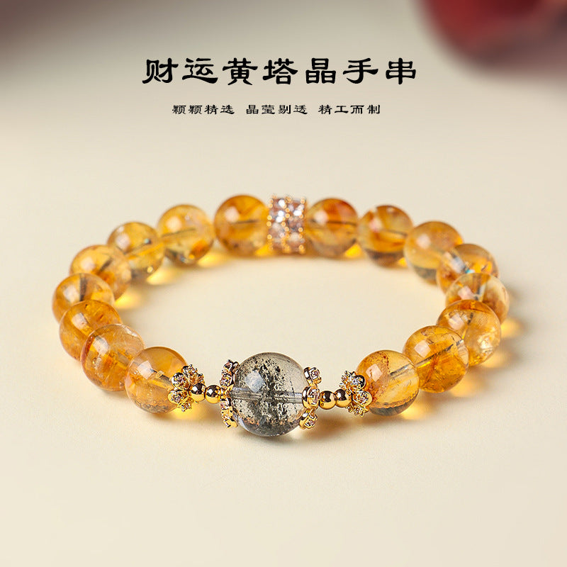 AS廠-天然高品質黃塔晶水晶串珠手鍊女時尚通勤招財綠幽靈水晶手串首飾「SL6477」25.07-3