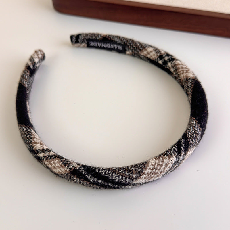 E廠-學院風格子布藝纏繞髮箍韓系百搭高顱頂波浪格紋帶齒防滑頭箍頭飾「27385」25.08-5