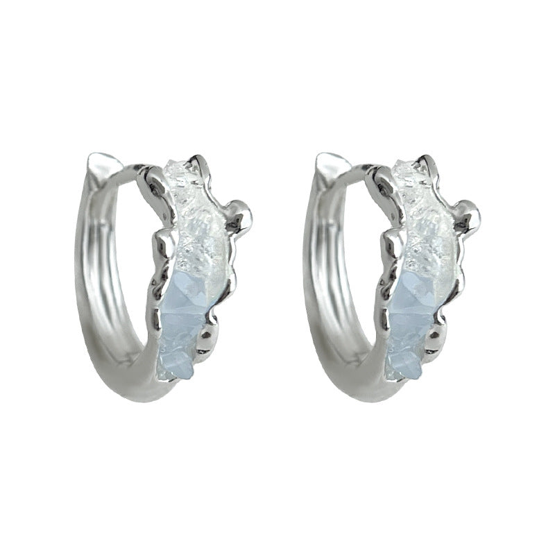 A廠-漸層玻璃水晶輕奢風小眾藍色圓形幾何耳圈耳環 ins潮爆款清新耳環「7085」25.11-3