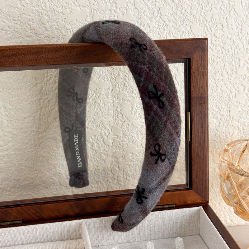 E廠-蝴蝶結毛呢髮箍秋冬高顱頂頭窟復古髮旅頭箍女高級感洋氣時尚髮飾「26085」25.11-3