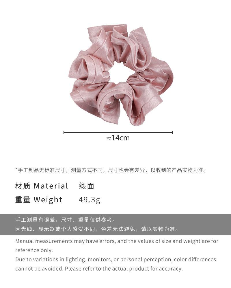 E廠-韓版網紅珠光緞面法式荷葉邊花苞大腸髮圈高級感優雅扎髮頭繩頭花「26479」25.02-1