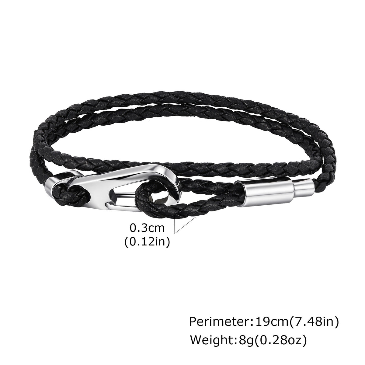 G廠-不鏽鋼男士流行飾品 彈簧扣雙層黑色PU皮繩手鐲鋼色「BL-799」25.08-4