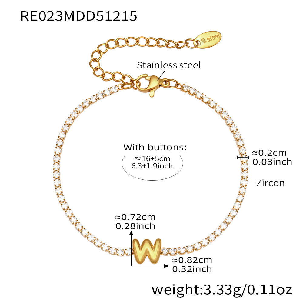 B廠-爆閃爪鑲鋯石26字母手鍊 不鏽鋼鍍18k真金時尚精緻氣質珠寶首飾女「RE023」25.12-3