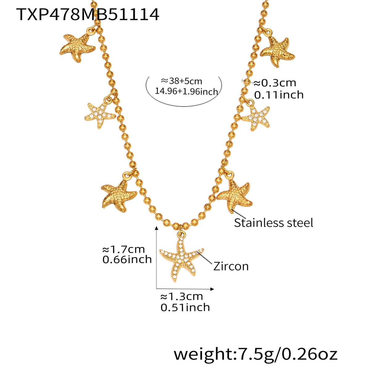 B廠-跨境新款不鏽鋼鋯石海星吊墜耳環項鍊手鍊套裝簡約鑲鑽配飾「TXP478」25.11-4