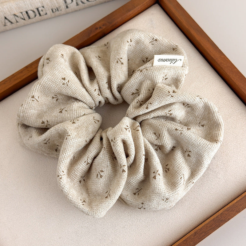 E廠-韓系小碎花針織大腸髮圈高級感印花髮繩復古氣質馬尾皮筋頭繩頭花「27618」25.10-5