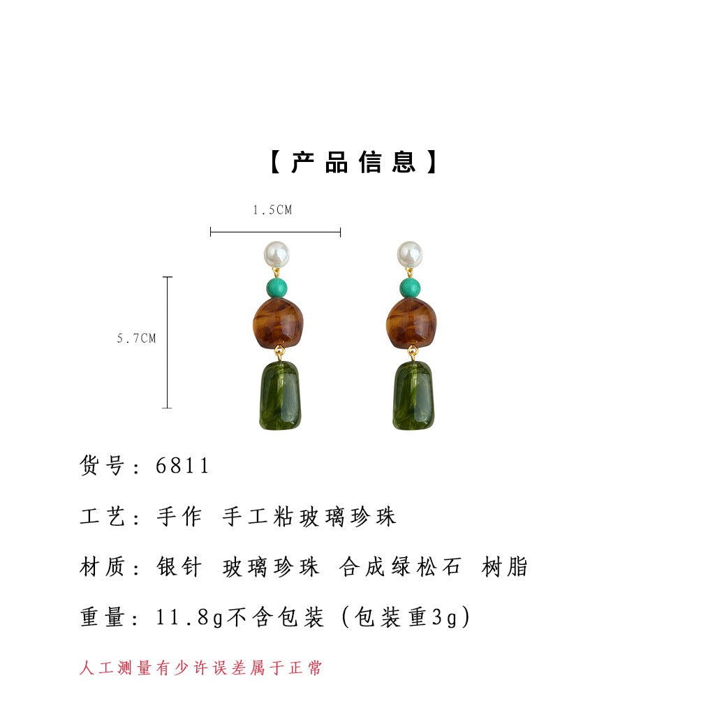 A廠-美拉德風文藝復古長版暈染色流蘇耳環氣質簡約港風飾品工廠耳飾女「6811」25.09-4