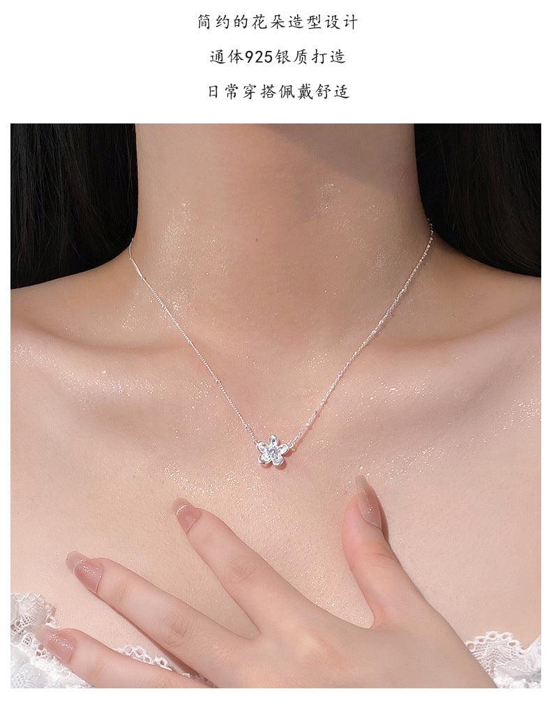 D廠-S925純銀甜美花朵項鍊女新款簡約時尚精緻清新氣質鎖項鍊批發「YC0185N_1」24.10-4