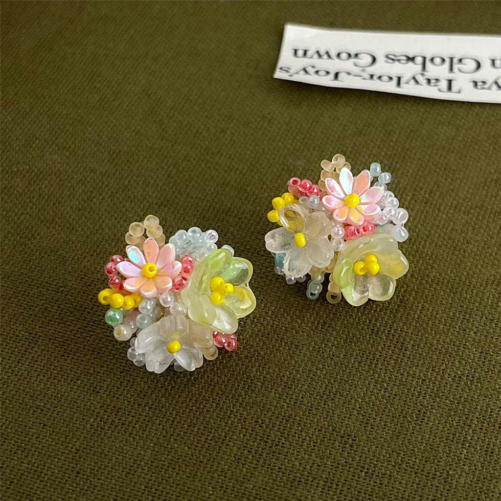 A廠-繡球花 浪漫彩色串珠花朵甜美可愛多巴胺彩色耳環新款2025耳飾「5897」25.04-3