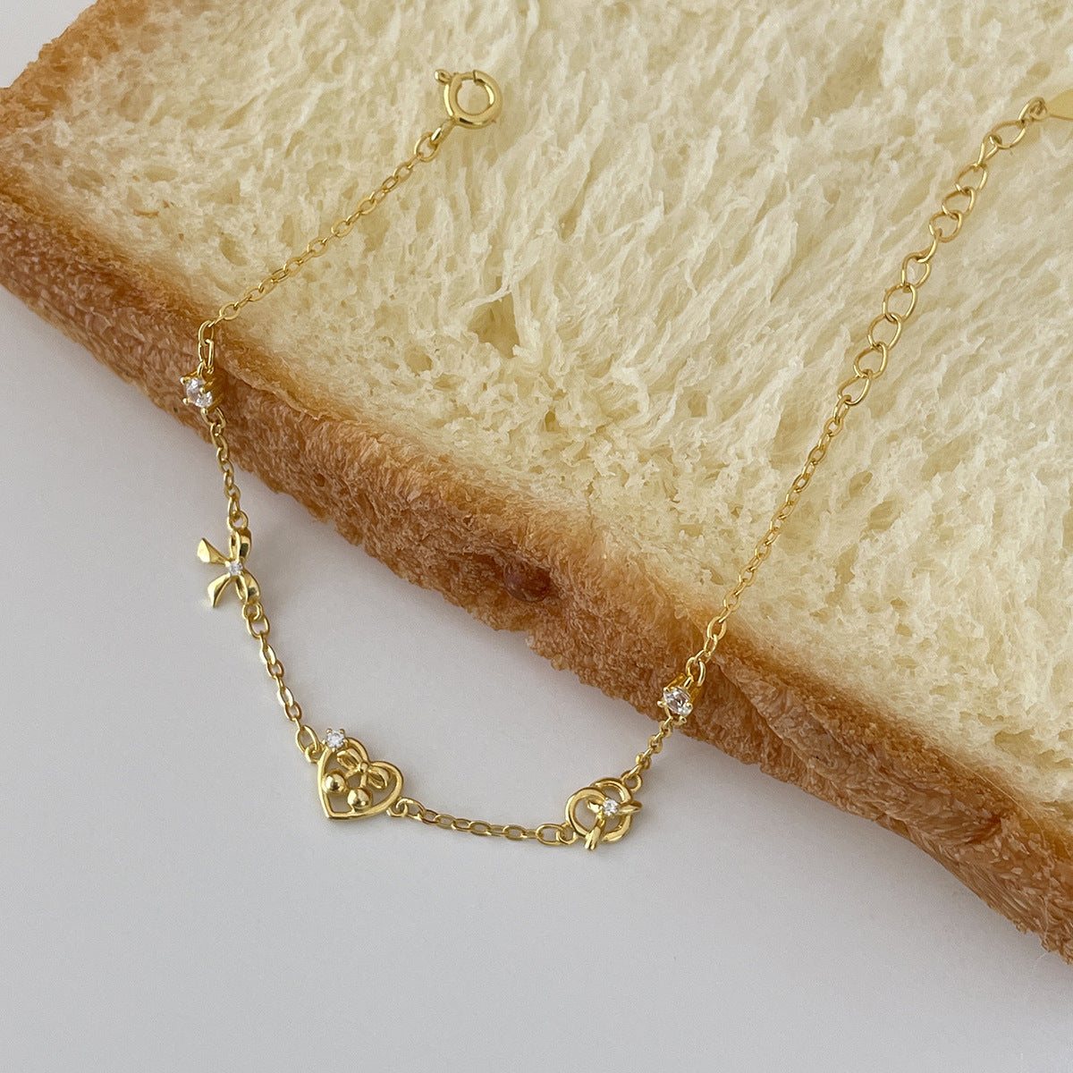 C廠-韓版愛心鹼水結手鍊女甜美小清新蝴蝶結純銀手飾小眾精緻設計飾品「SL-490」25.11-1