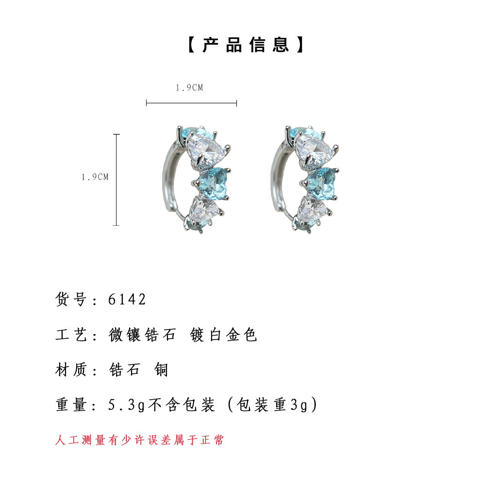 A廠-海藍鋯石耳環~清新甜美夏日新款愛心優雅氣質度假風耳飾工廠 飾品「6142」25.06-2