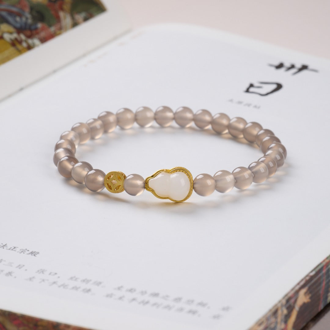 AS廠-天然6MM煙紫瑪瑙手鍊女葫蘆錢幣好運來財新中式瑪瑙國風手串批發「061X178」25.08-3