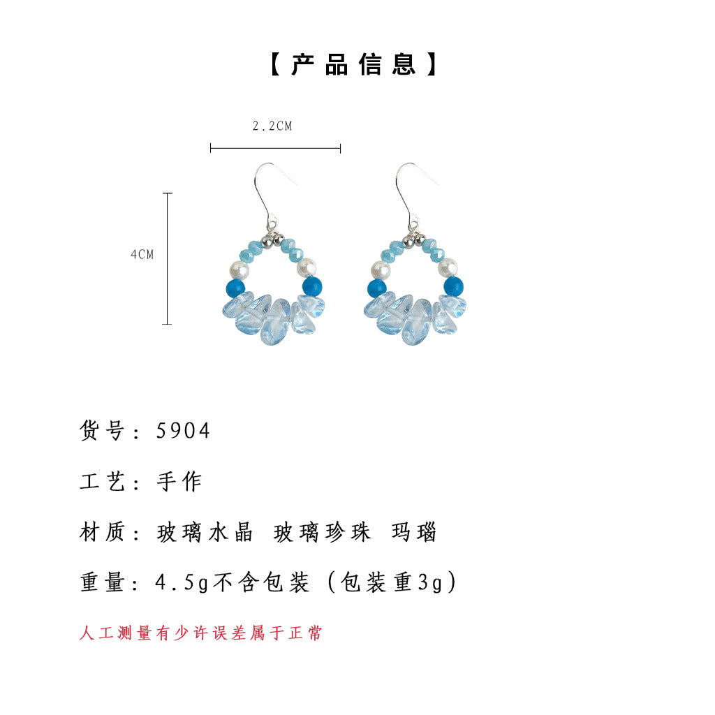 A廠-藍色海洋度假風玻璃水晶清新甜美寫真款幾何氣質優雅耳環工廠耳環「5904」25.05-2