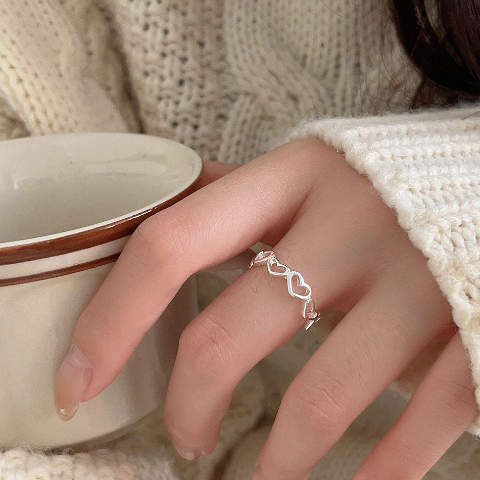 F廠-韓版飾品925純銀愛心戒指個性小紅書INS簡約戒指指環首飾「J1940」25.06-1