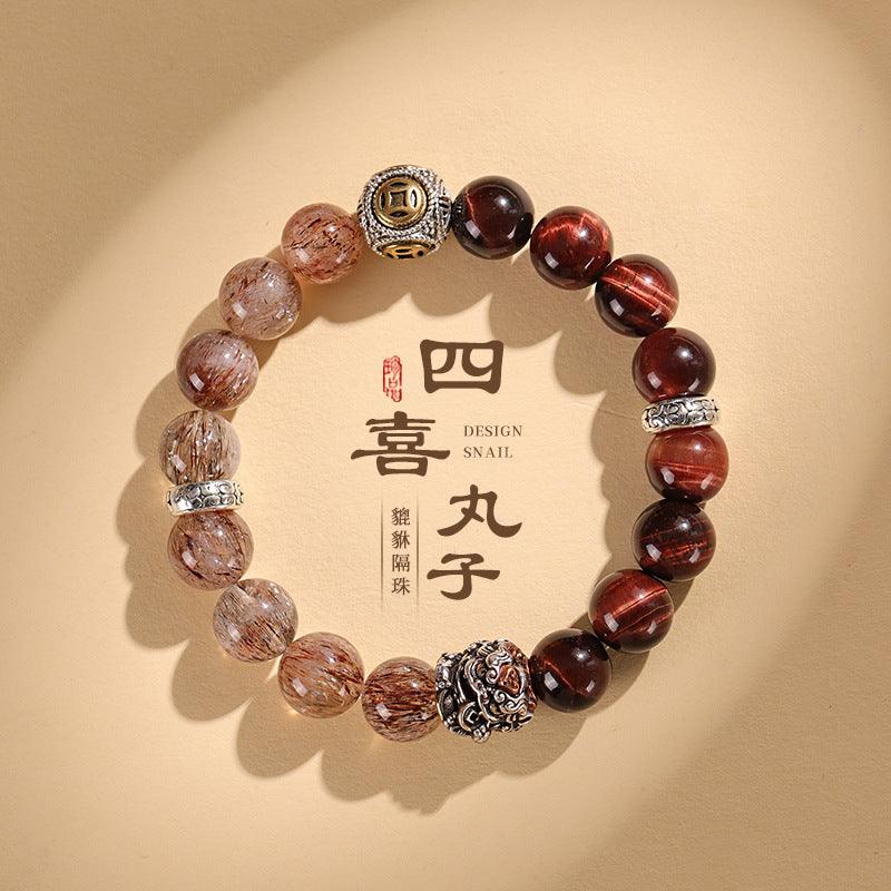 AS廠-四喜丸子招財天然虎眼石手串珠子送老公男朋友金曜石水晶手鍊男生「AL8915」25.02-3
