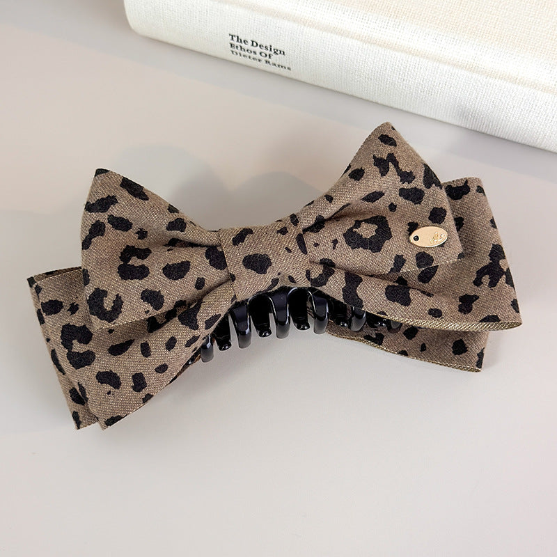 E廠-秋冬新款毛呢豹紋蝴蝶結香蕉夾髮卡高馬尾竪夾扭扭夾高級感髮飾潮「27748」25.12-1