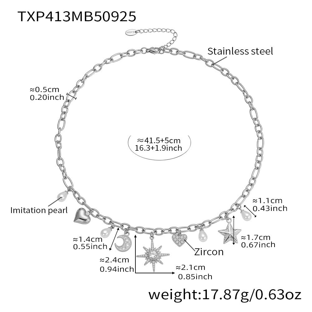 B廠-新款星月八星芒鋯石貝珠五角星DIY多配件鎖骨項鍊手鍊套裝「TXP413」25.10-1
