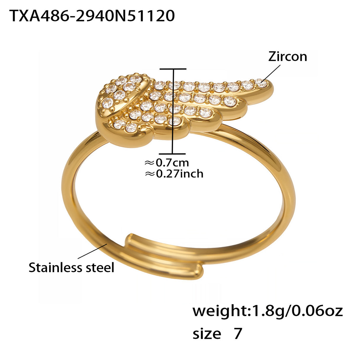 B廠-超閃5A鋯石小翅膀造型手鍊項鍊耳環戒指套裝不鏽鋼鍍18k金「TXP486」25.11-4