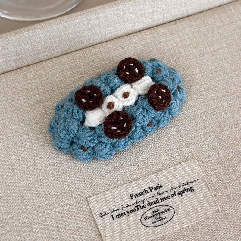 E廠-秋冬手工鈎針毛線水果髮夾女款2025新款前額bb夾側邊夾碎髮瀏海夾「27629」25.11-1