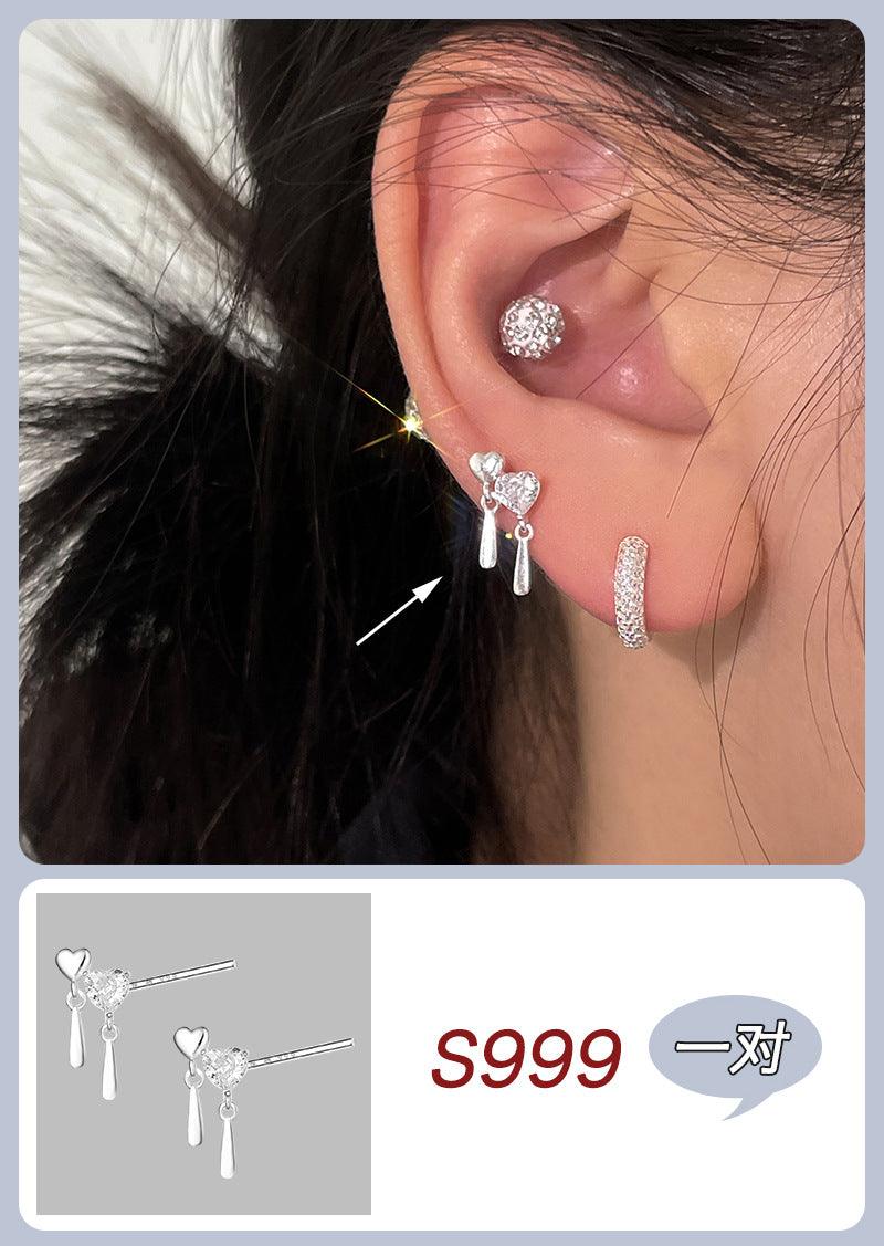 C廠-999純銀精緻鋯石愛心小耳釘女ins小眾高級感疊戴韓版甜美耳飾品「EH