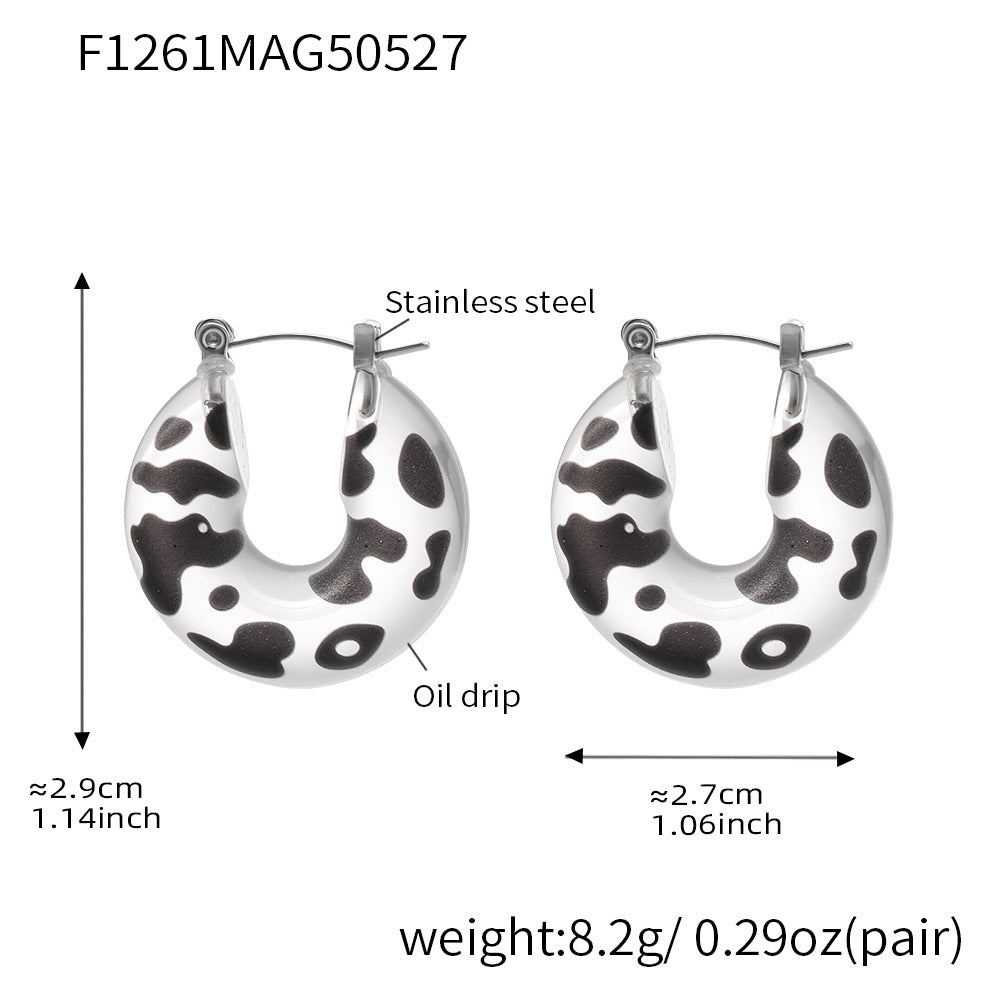 B廠-歐美新款不鏽鋼U形豹紋樹脂耳環簡約時尚跨境飾品「F1261」25.06-1