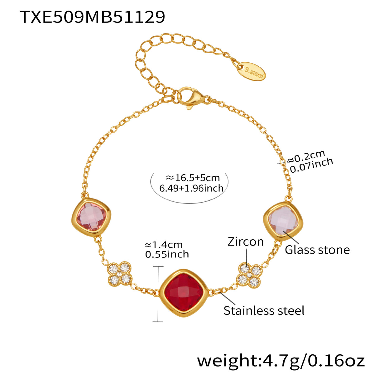 B廠-不鏽鋼四葉花鑲鋯石切麵包邊石頭手鍊長款毛衣鏈項鍊耳環首飾套裝「TXP509」25.12-1