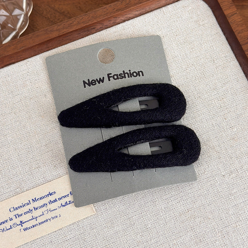 E廠-韓系毛呢水滴橢圓側邊夾髮夾女2025新款瀏海鴨嘴夾bb夾髮卡髮飾「27647」25.11-1