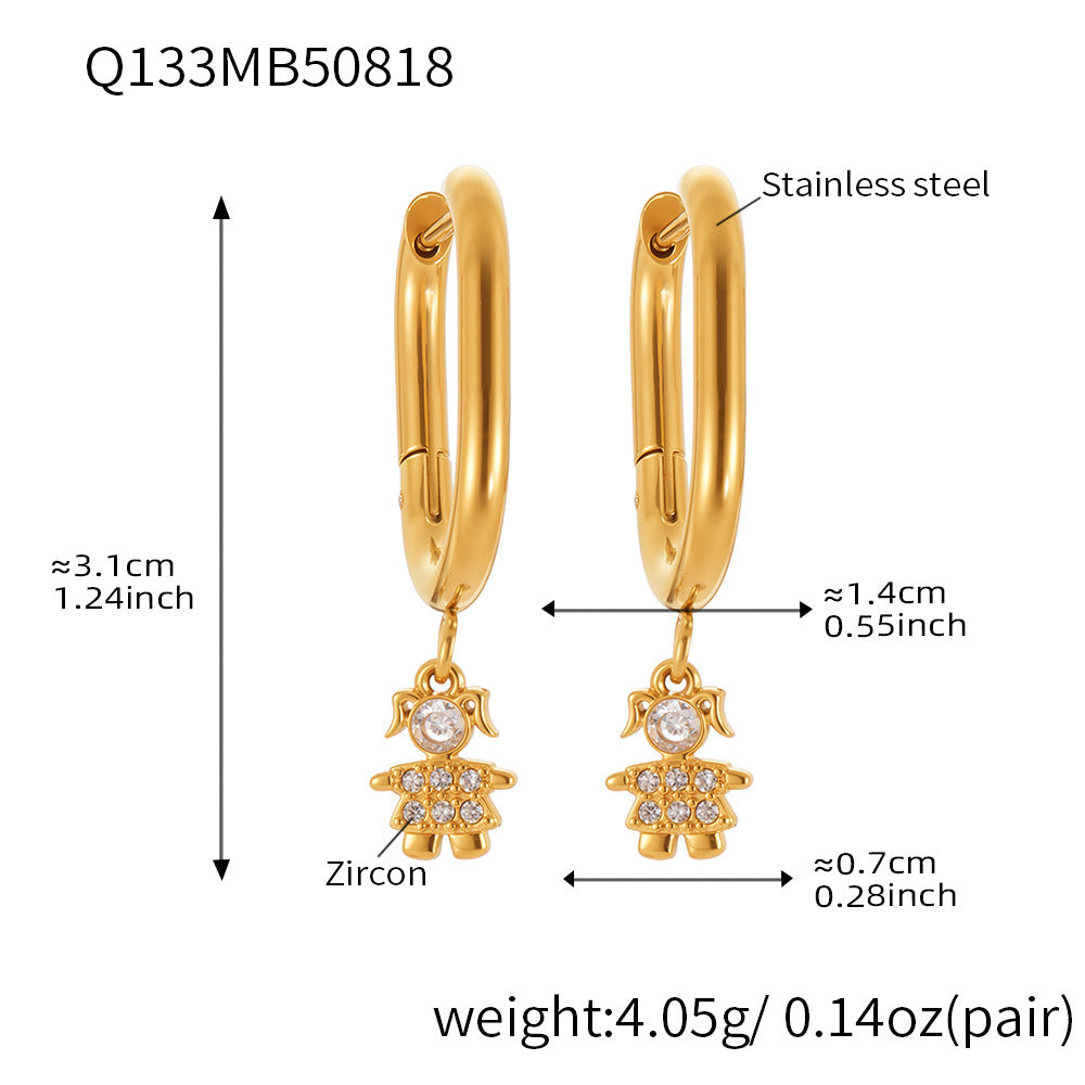 B廠-超閃5A鋯石太空人帶鑽耳環不鏽鋼鍍18k金時尚百搭秋季飾品「Q132-Q140」25.08-4