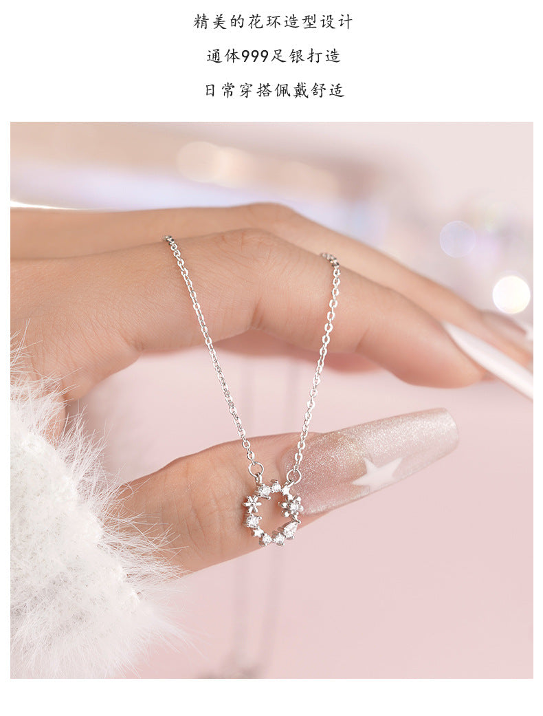 D廠-S999足銀清新花環項鍊女甜美氣質小眾森系超仙百搭時尚鎖骨鏈「YC1868N_1」25.08-1